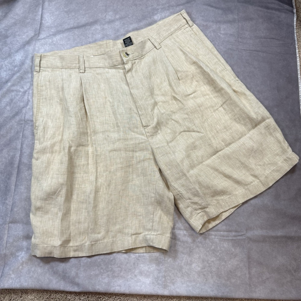 Jos A Bank Linen Shorts Mens 38 Beige Tan Lightweight‎ Pleated Traveler Summer